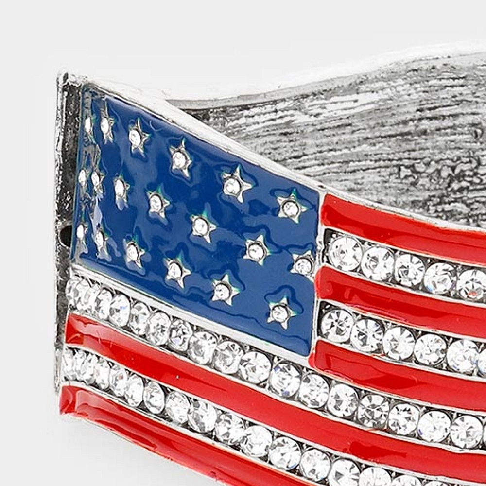 Silver Flag Rhinestone Crystal Statement Jewelry Bracelet - Picture 2 of 3